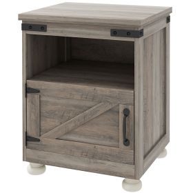 Side Table with Storage, End Table with Open Shelf, Cupboard and Wood Legs, Modern and Farmhouse Style, Gray