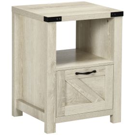Industrial Side Table with Storage 1 Drawer 1 Shelf for Living Room Bedroom Natural
