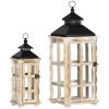 31 22 Inch Rustic Lanterns Set of 2 Wooden Metal Decorative Hanging for Indoor Outdoor Black Distressed Natural Wood