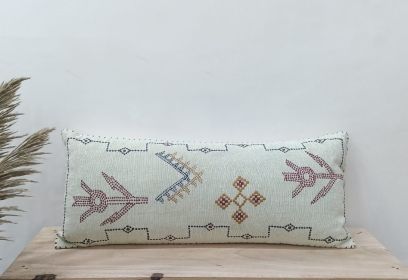 SAGE GREEN Embroidery Lumbar pillow cover 12x28 Inches