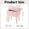 Multifunctional Vanity Stool with Storage, Makeup Chair and Shoe Changing Bench with 4 Gold Metal Legs, Upholstered Ottoman for Bedroom, Living Room