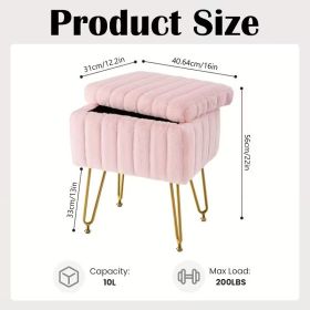 Multifunctional Vanity Stool with Storage, Makeup Chair and Shoe Changing Bench with 4 Gold Metal Legs, Upholstered Ottoman for Bedroom, Living Room