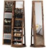 360° Swivel Jewelry Armoire, Lockable Jewelry Cabinet with Full-Length Mirror, Storage Shelves, Rustic Brown