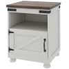 Side Table with Storage, End Table with Open Shelf, Cupboard and Wood Legs, Modern and Farmhouse Style, White