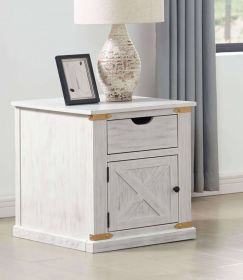 Rustic Style Antique White 1pc End Table Living Room Side Table w Drawers Barnyard Design