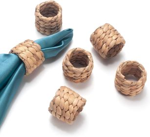 Napkin Rings Set of 6, Handmade Water Hyacinth Boho Napkin Rings, Rustic Farmhouse and Beach-Inspired Rattan Napkin Rings for Elegant Table Decoration