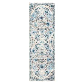 Boho Runner Rug , Oriental Non Slip Machine Washable Area Rug Distressed Vintage Floor Carpet for Bedroom Kitchen Living Laundry Room, Blue/Beige