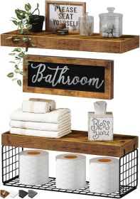 Bathroom Shelves Over Toilet - Paper Storage Wall Mounted Farmhouse Decor Decorations Aesthetic Décor Sign Small Floating Shelf 2+1 Set 16 inch