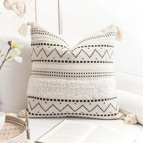 BlissBlush Decorative Throw Pillow Cover 20x20 Square Boho Black Neutral White Accent Pillowcase Tassels Farmhouse Cushion for Couch Sofa Bedroom Livi