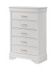 5-Drawer Tall Chest Modern 1pc White Texture Finish Solid Wood Wooden Crystal Tufted Handle Bedroom Home Furniture