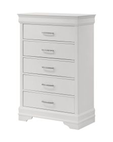 5-Drawer Tall Chest Modern 1pc White Texture Finish Solid Wood Wooden Crystal Tufted Handle Bedroom Home Furniture