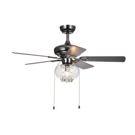 Aequor 1-Light Glass and Crystal 5-Blade 42-Inch Pear Black Ceiling Fan
