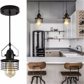 Industrial Black Pendant Light Metal Cage Pendant Lights Dining Room Hanging Lighting for Kitchen Island Living Room Bedroom Entryway Barn Farmho