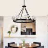 Matte Black + Gold Wagon Wheel Chandelier Farmhouse Modern Small Crystal Round Chandelier for Living Room Kitchen Island Foyer Hallway Entryway Bedroo