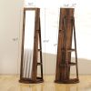 360° Swivel Jewelry Armoire, Lockable Jewelry Cabinet with Full-Length Mirror, Storage Shelves, Rustic Brown