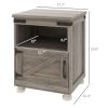 Side Table with Storage, End Table with Open Shelf, Cupboard and Wood Legs, Modern and Farmhouse Style, Gray