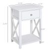 Modern Accent Table, Flat White, with Drawer, Shelf, for Bedroom, Living Room