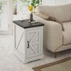 Farmhouse End Table with Storage, Side Table with Charging Station and USB Ports for Living Room, Distressed White