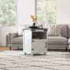 Side Table with Storage, End Table with Open Shelf, Cupboard and Wood Legs, Modern and Farmhouse Style, White