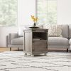Side Table with Storage, End Table with Open Shelf, Cupboard and Wood Legs, Modern and Farmhouse Style, Gray