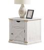 Rustic Style Antique White 1pc End Table Living Room Side Table w Drawers Barnyard Design