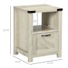 Industrial Side Table with Storage 1 Drawer 1 Shelf for Living Room Bedroom Natural