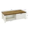 Farmhouse Coffee Table Drawer Storage Open Shelf White Oak for Modern Living Room