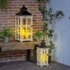 31 22 Inch Rustic Lanterns Set of 2 Wooden Metal Decorative Hanging for Indoor Outdoor Black Distressed Natural Wood