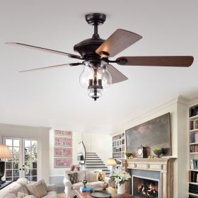 Topher 52-Inch 5-Blade Antique Bronze Lighted Ceiling Fans with Clear Glass Shade (Optional Remote Control) (SKU: CFL-8348REMO)
