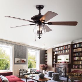 Topher 52-Inch 5-Blade Antique Bronze Lighted Ceiling Fans with Clear Glass Shade (Optional Remote Control) (SKU: CFL-8348BL)