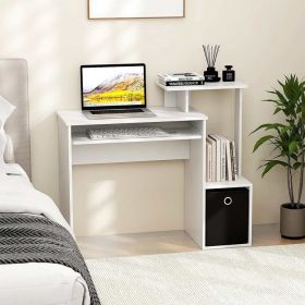 1PC Space-saving Computer Desk with Pull-out Keyboard Tray (Color: White)