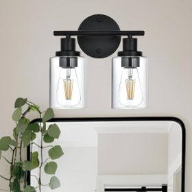 5-Light Bathroom Light Fixtures, Brushed Nickel Modern Vanity Lights Over Mirror with Clear Glass Shade (Color: Black, Numbers of Light: 2-Light)