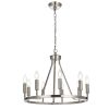 Modern Farmhouse Chandelier 6 Light Brushed Nickel Round Industrial Country Style Wagon Wheel Pendant Light Fixtures for High Ceilings